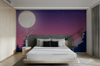 Winter mountain night sky mural

