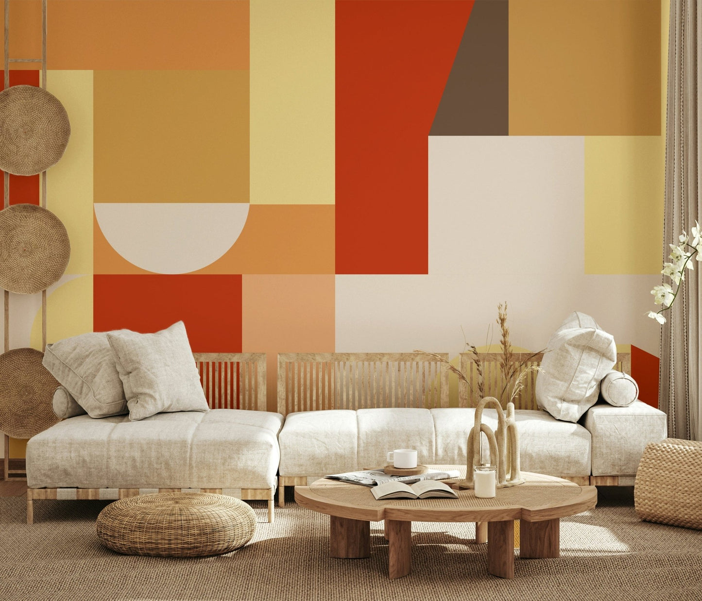 Nursery feature wall with The Coming of Coziness Wall Mural pattern.