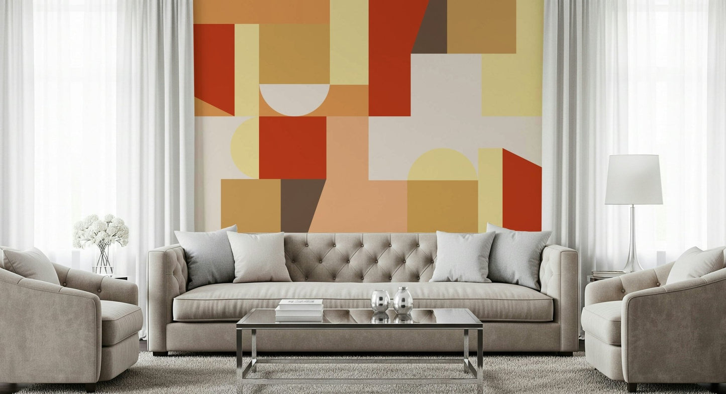Abstract room scene using The Coming of Coziness Wall Mural.