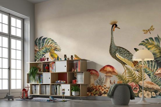 A wall mural of cranes in a forest garden. GD3496

