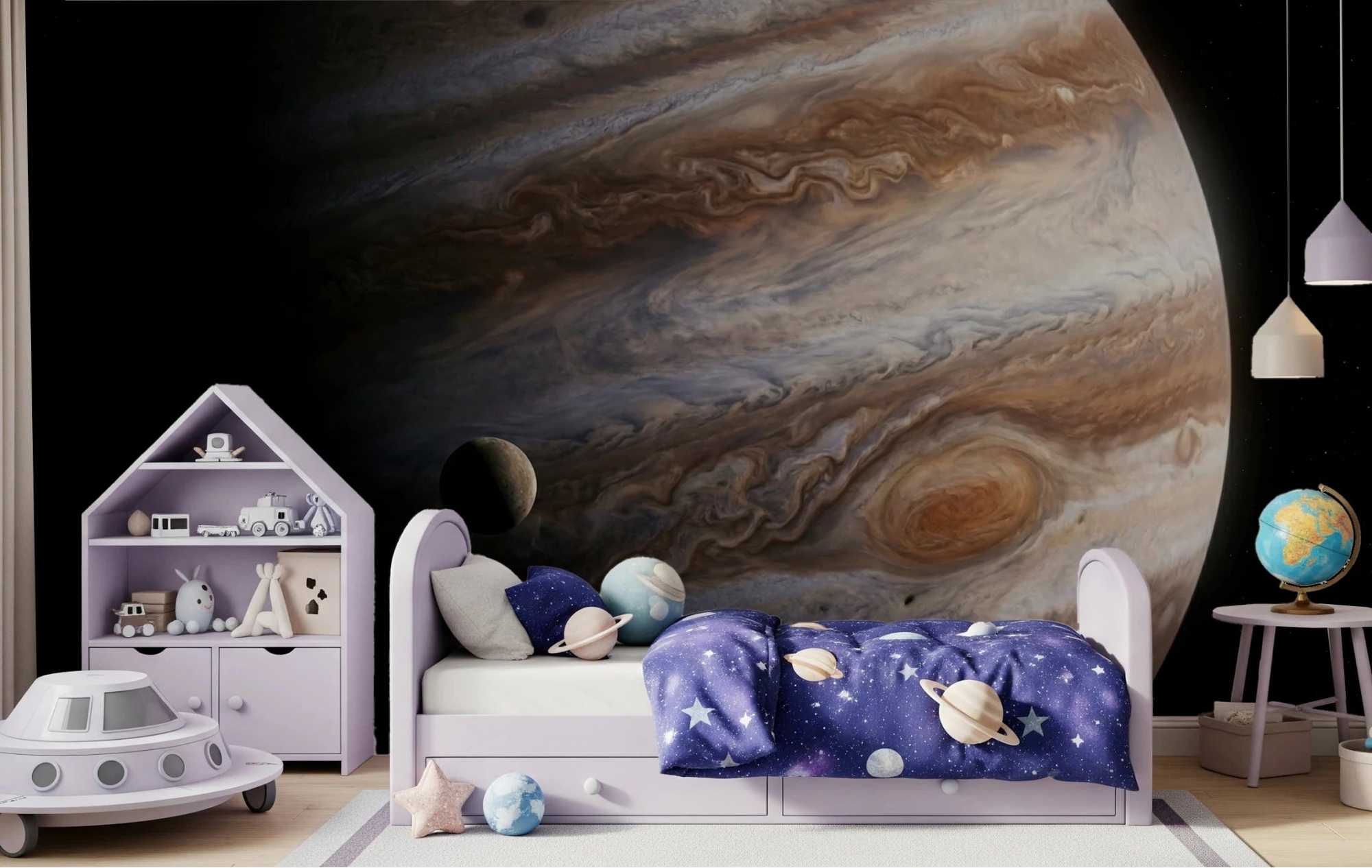The Dance of Storms Wall Mural turns this kids bedroom into a bold Jupiter-themed backdrop, GD8676
