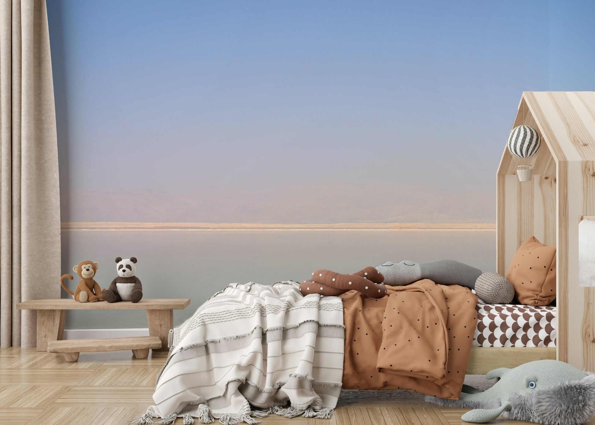 A calming desert theme wallpaper mural that defines a space.

