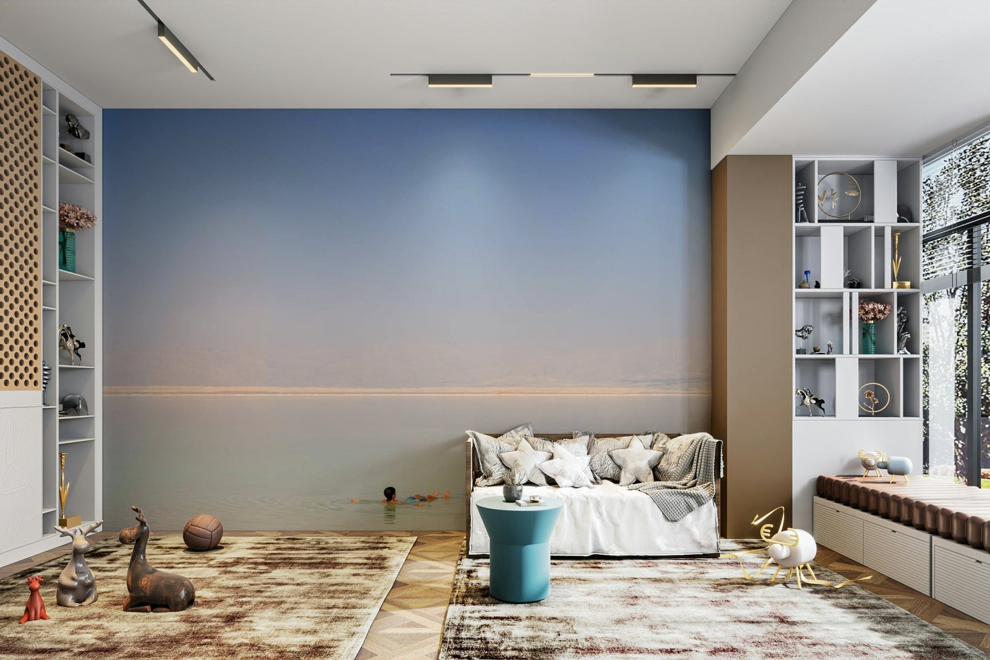 A beautiful panoramic view wall mural for a living room.

