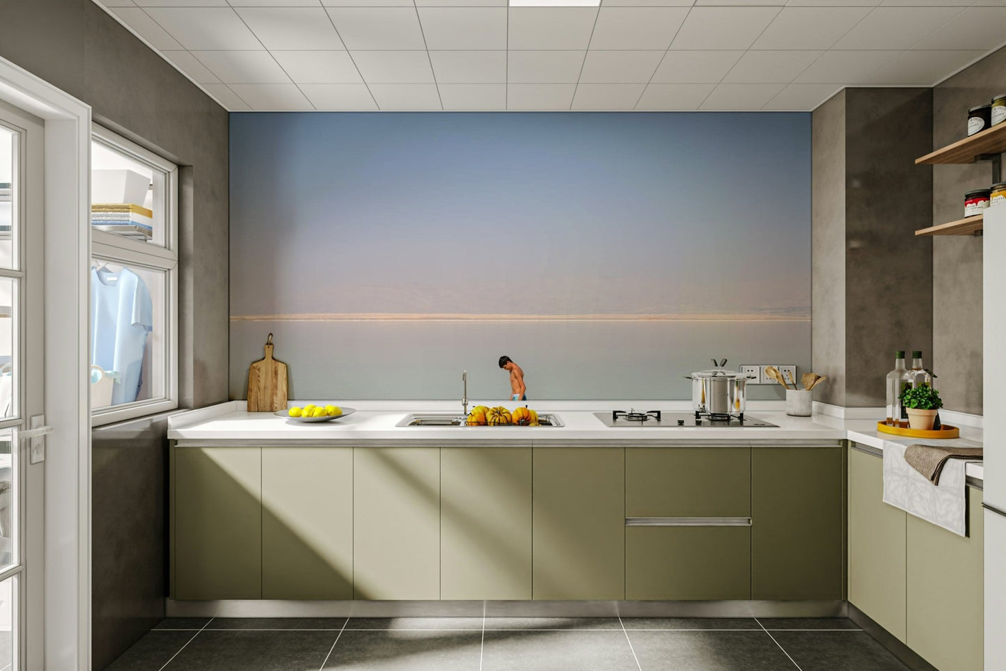 A graceful mineral deposit wall mural in natural tones., GD4698