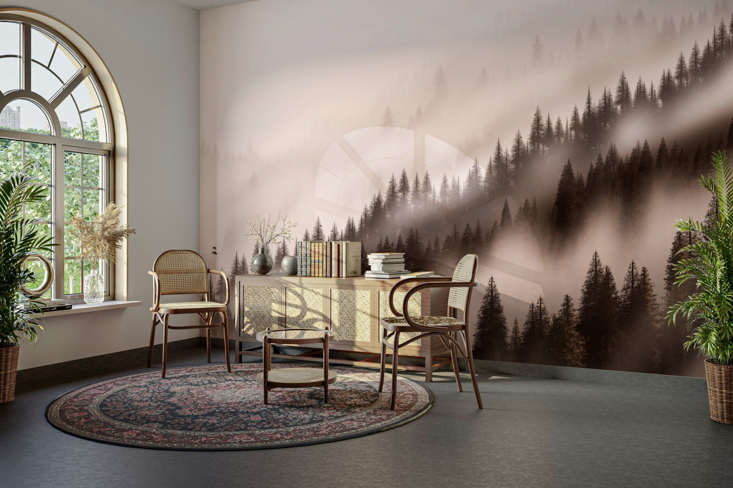 Sepia wallpaper mural with soft valleys GD091