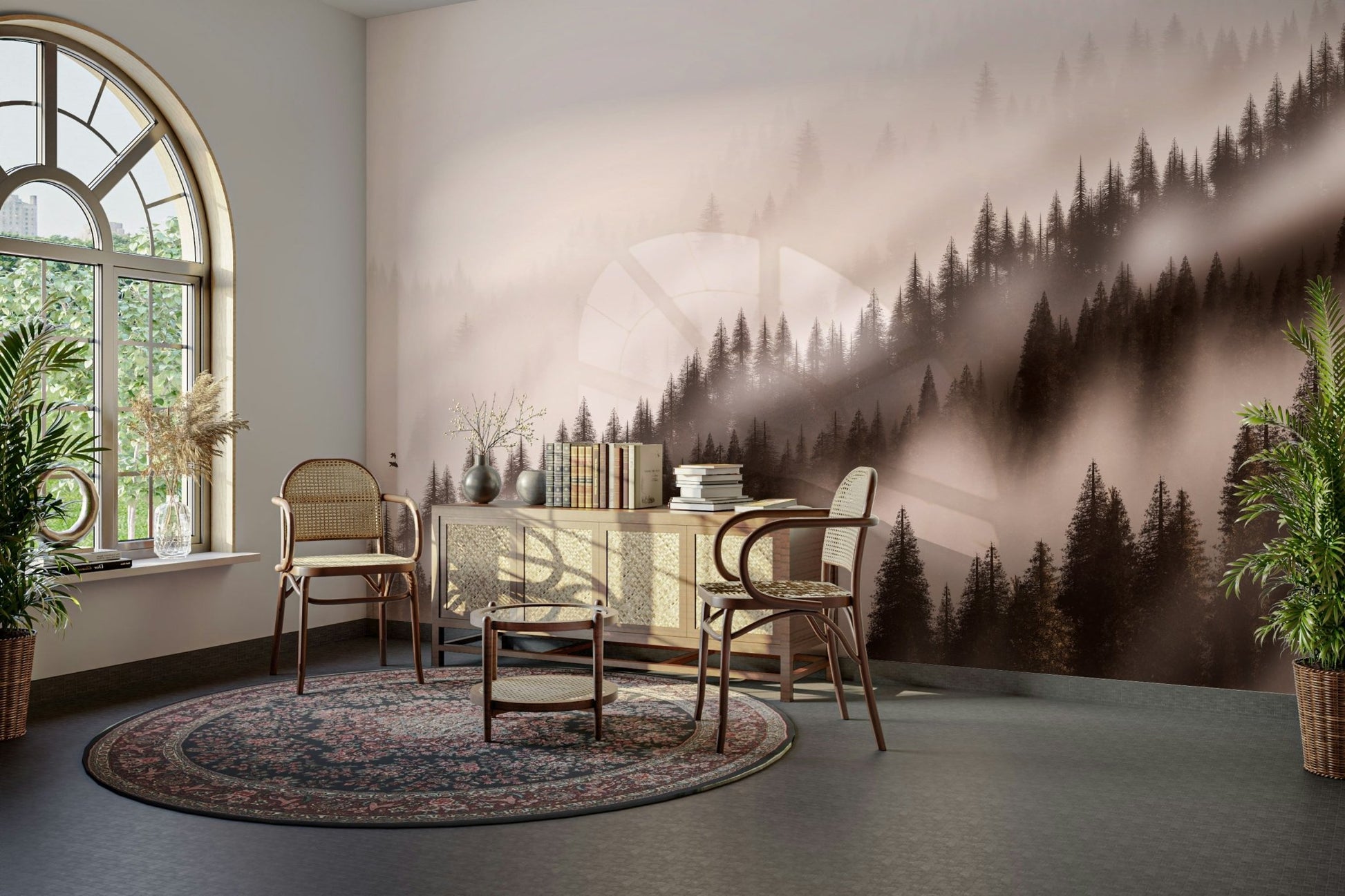 Sepia wallpaper mural with soft valleys GD091