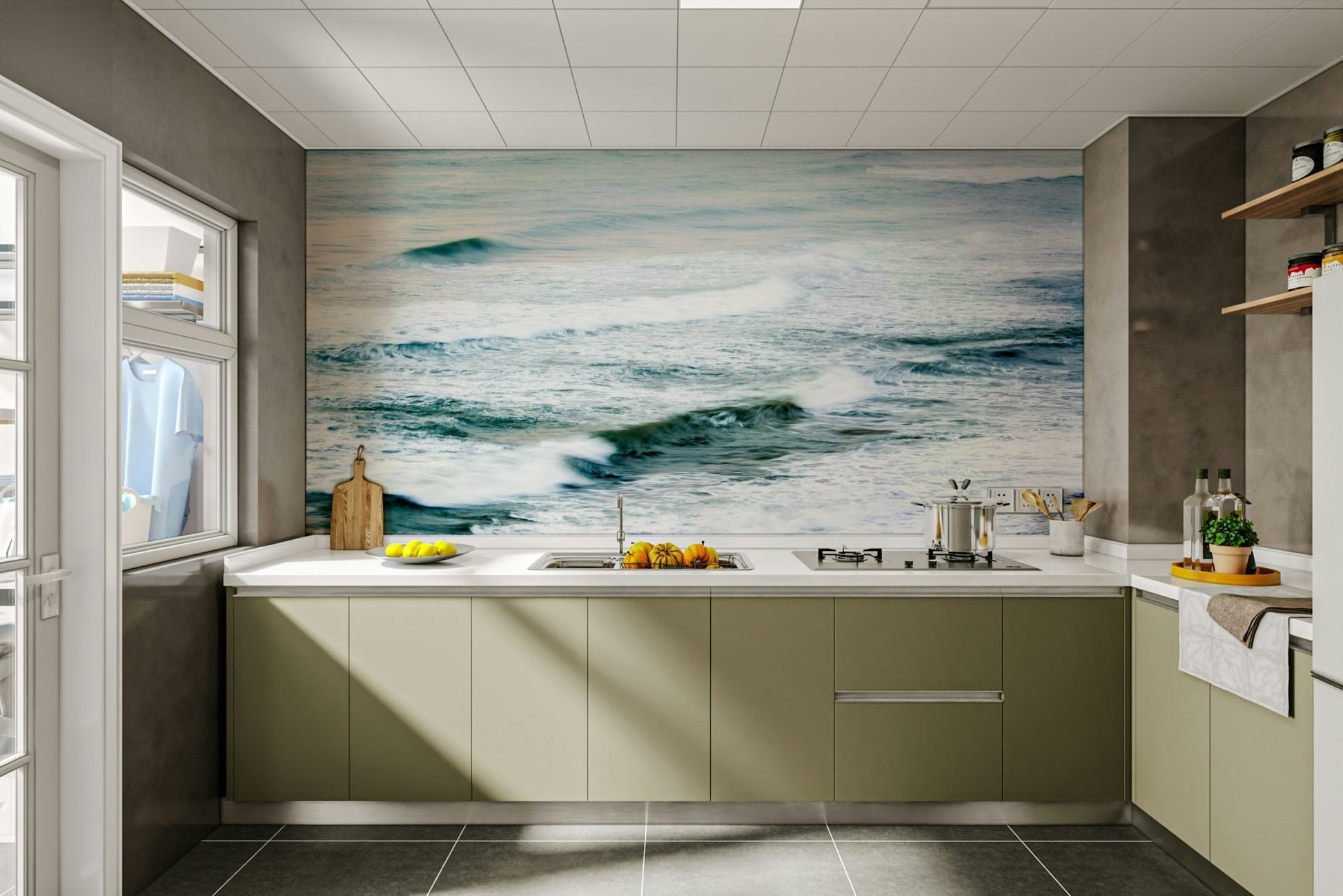 A contemplative fishing boat wallpaper mural for a feature wall.

