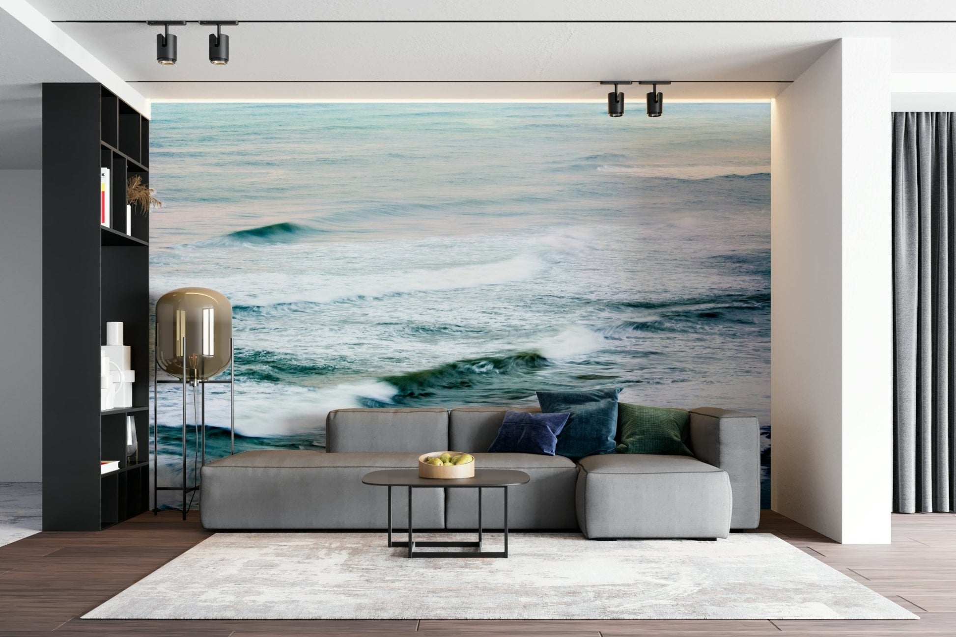 A serene sea fishing boat wall mural for your decor.

