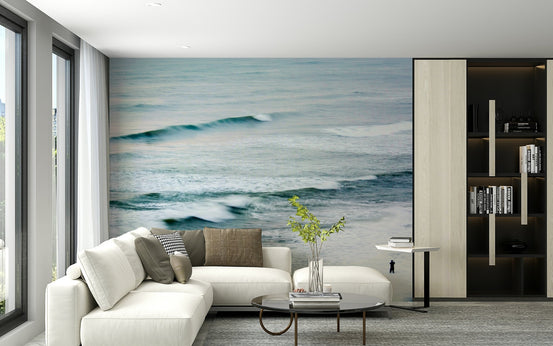 Breaking waves roll toward a tiny figure, the fisherman II wall mural GD4805
