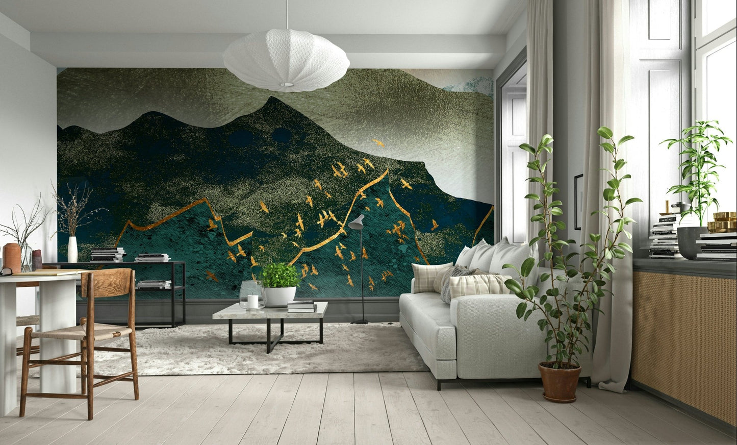 Nature hills with gold sun wallpaper GD096
