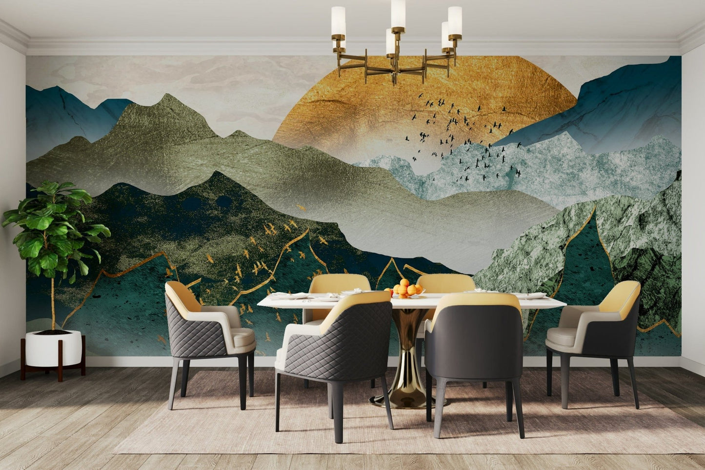 Sunset glow mountain wallpaper mural GD096