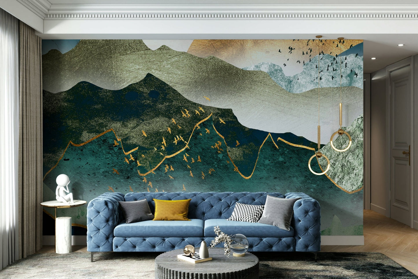 Sunset mountains wall mural in warm tones GD096