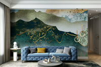 Sunset mountains wall mural in warm tones GD096