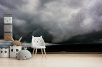 A calming serene landscape wallpaper mural that defines a space.

