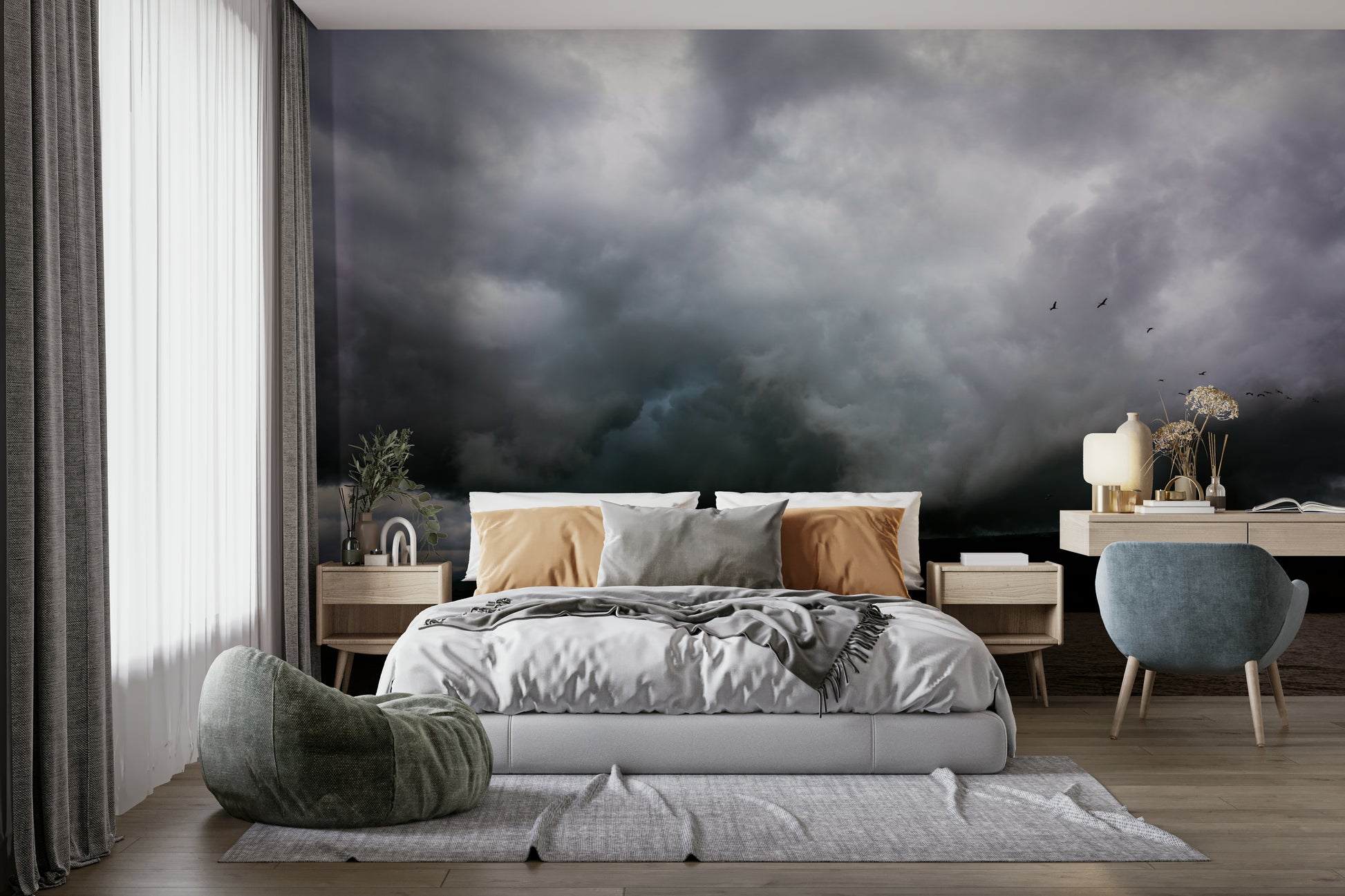 A graceful natural valley wall mural in cool, natural tones.

