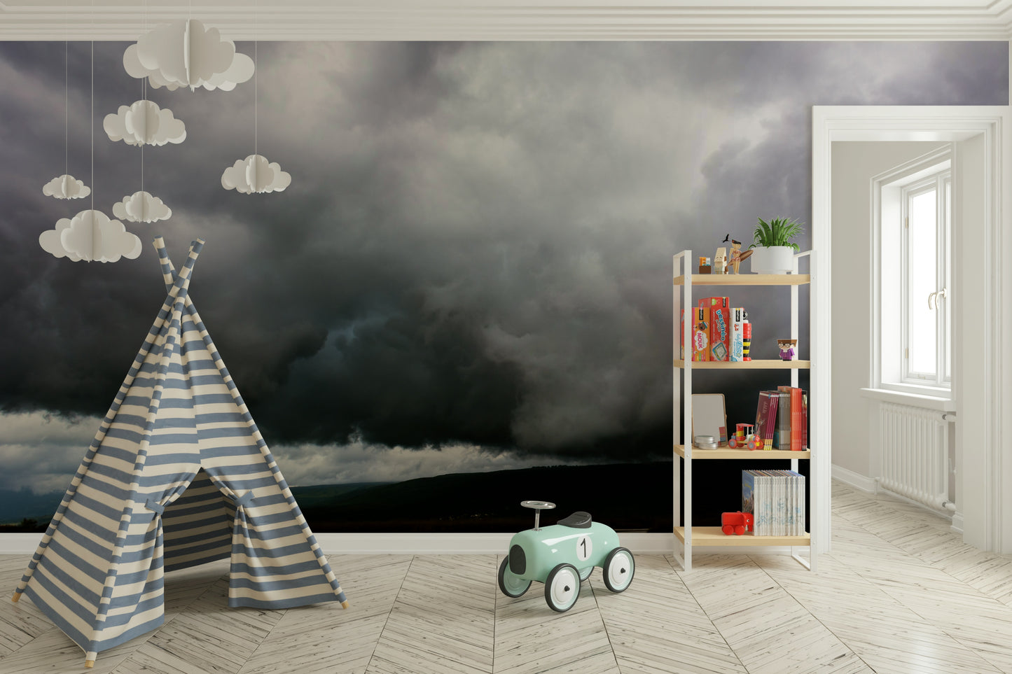 A beautiful panoramic valley wallpaper mural of the Hula Valley.

