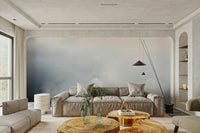 A graceful subtle rural wall mural in cool, natural tones.

