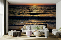 A graceful subtle line art wall mural in cool, natural tones.

