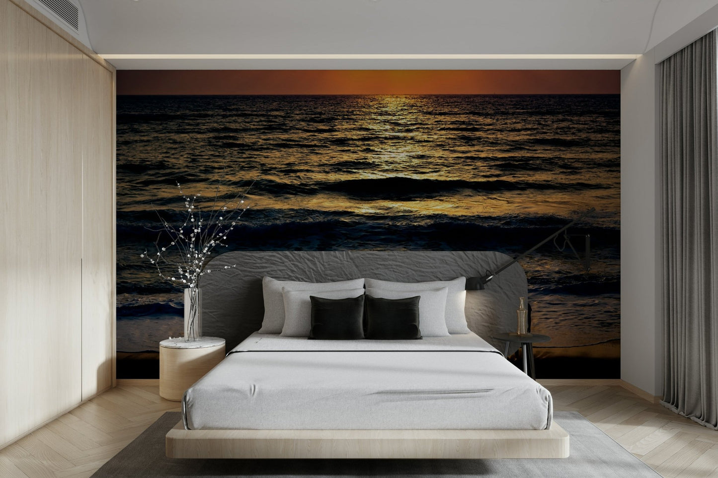 A calming abstract design wallpaper mural that defines a space.

