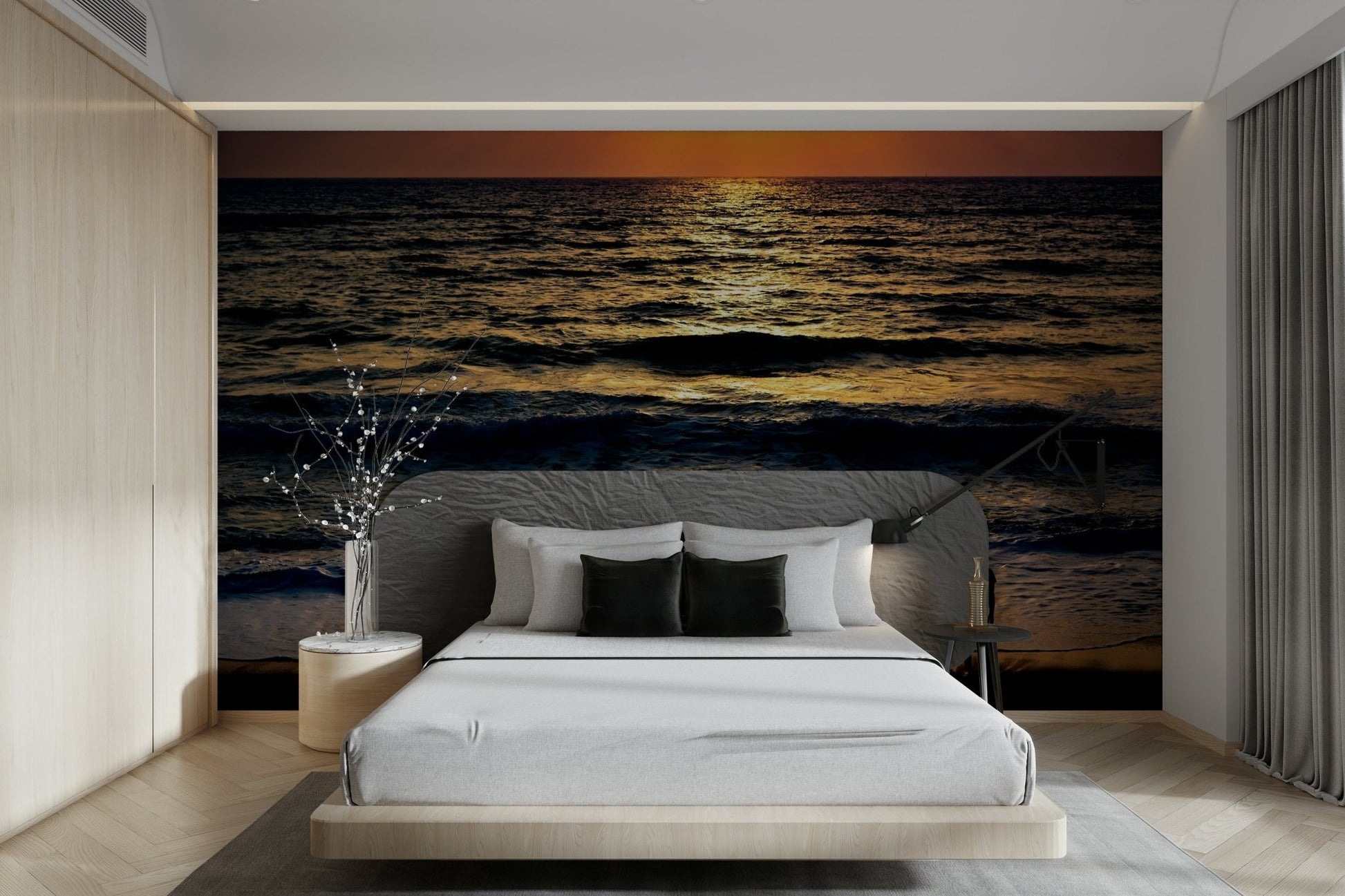 A calming abstract design wallpaper mural that defines a space.

