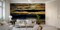 A peaceful abstract human mural on decorative wallpaper.

