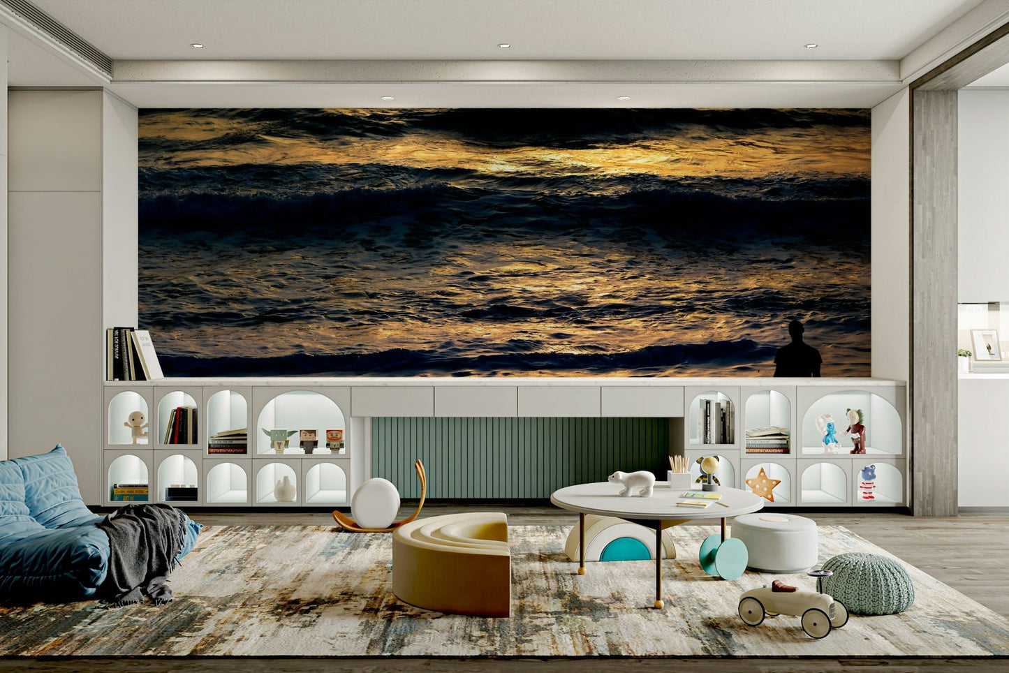 A beautiful modern art wall mural of human connection.

