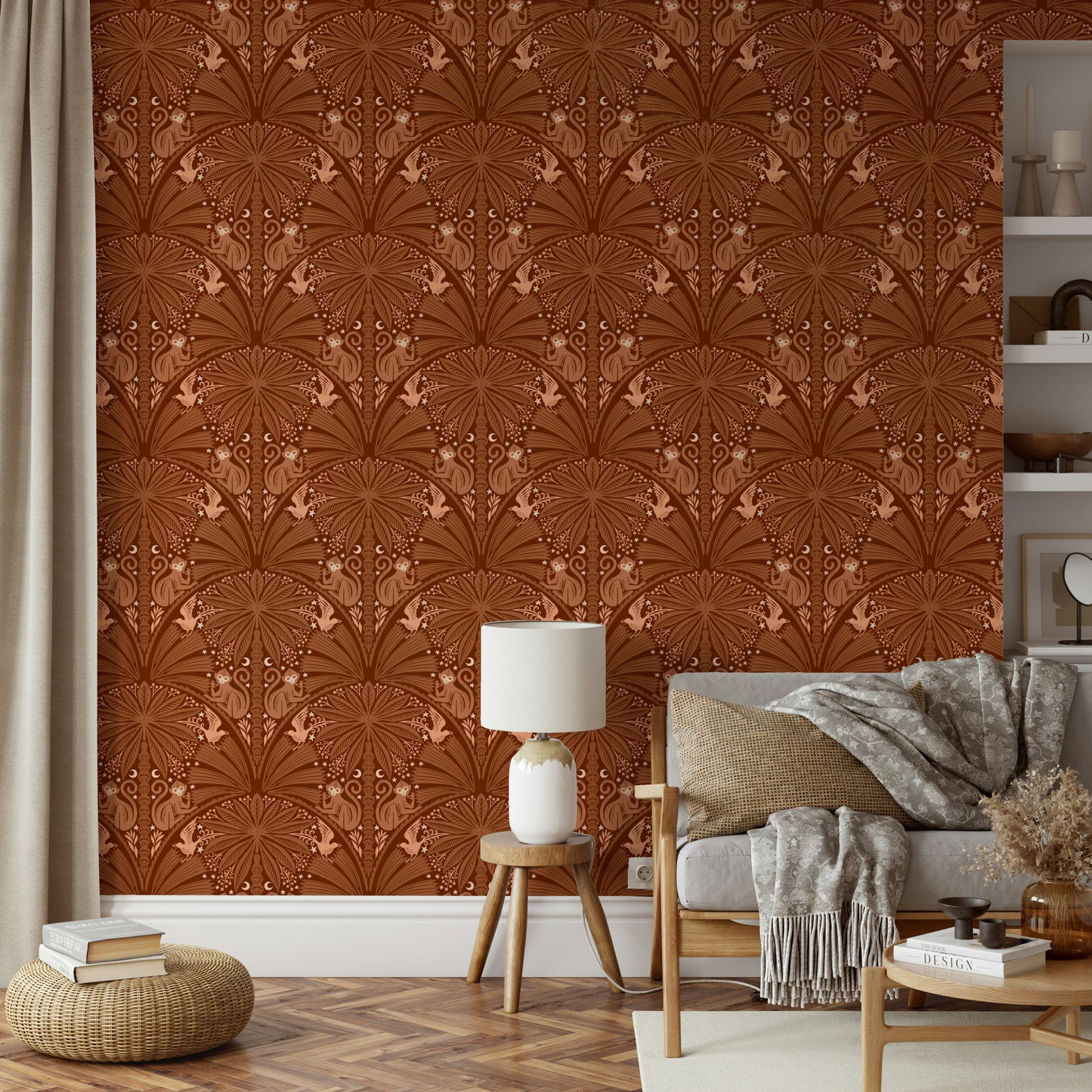 The Jungle Berry Thief: Moon Monkey & Bird Wallpaper⁠