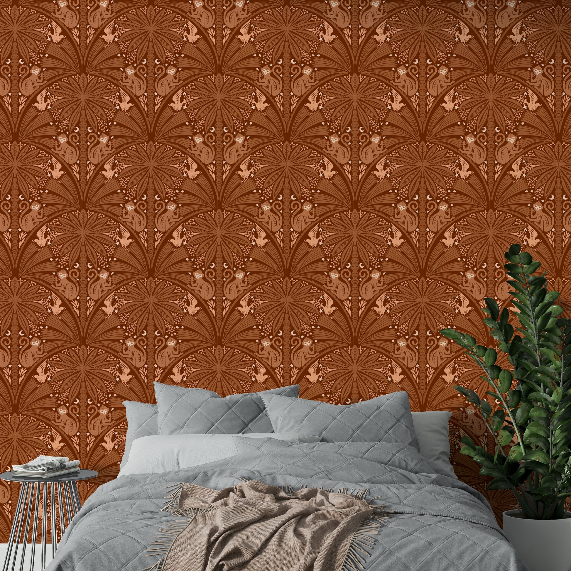 Kids’ room wallpaper with jungle motifs

