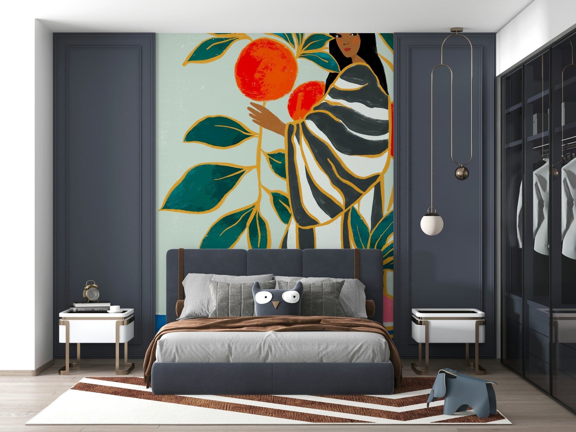 The Keeper of Oranges wall mural keeps a Bedroom creative and engaging