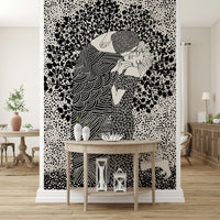 The Kiss II Wall Mural highlighting intricate golden shapes on smooth wallpaper.