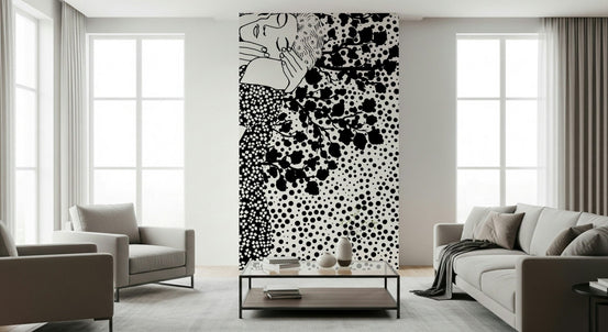 The Kiss II Wall Mural displayed in a high-ceilinged room as feature wallpaper., GD7855