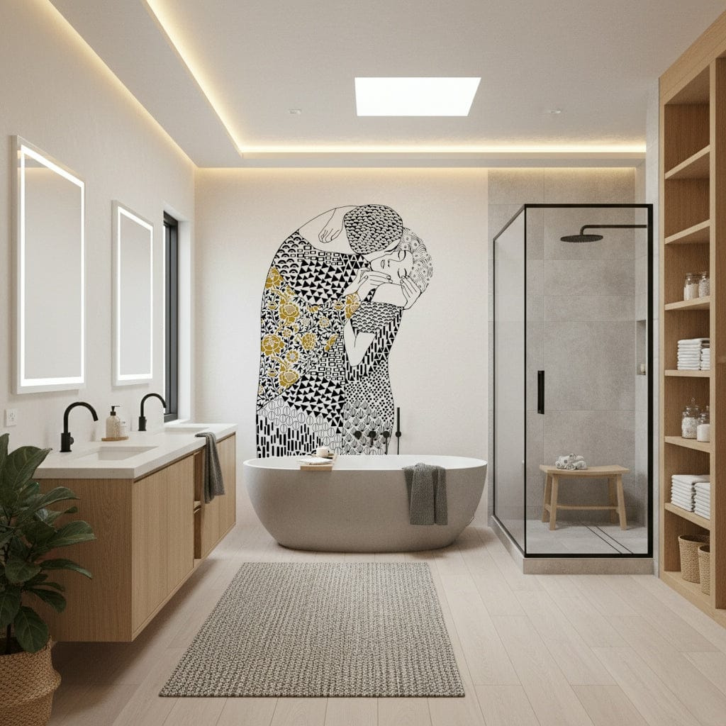 The Kiss wall mural by Gustav Klimt for an elegant hallway., GD7838