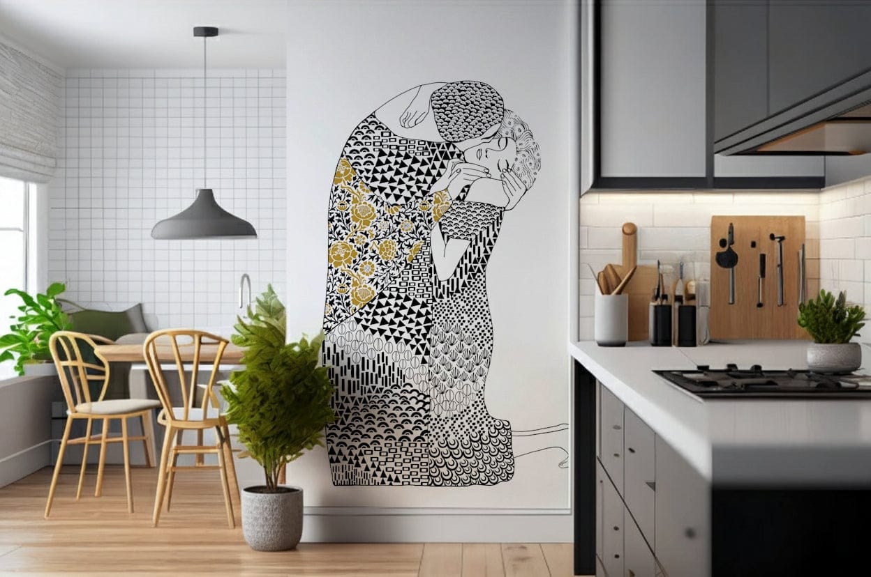 Gold and floral patterned wallpaper for a modern living space., GD7838