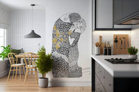 Gold and floral patterned wallpaper for a modern living space., GD7838