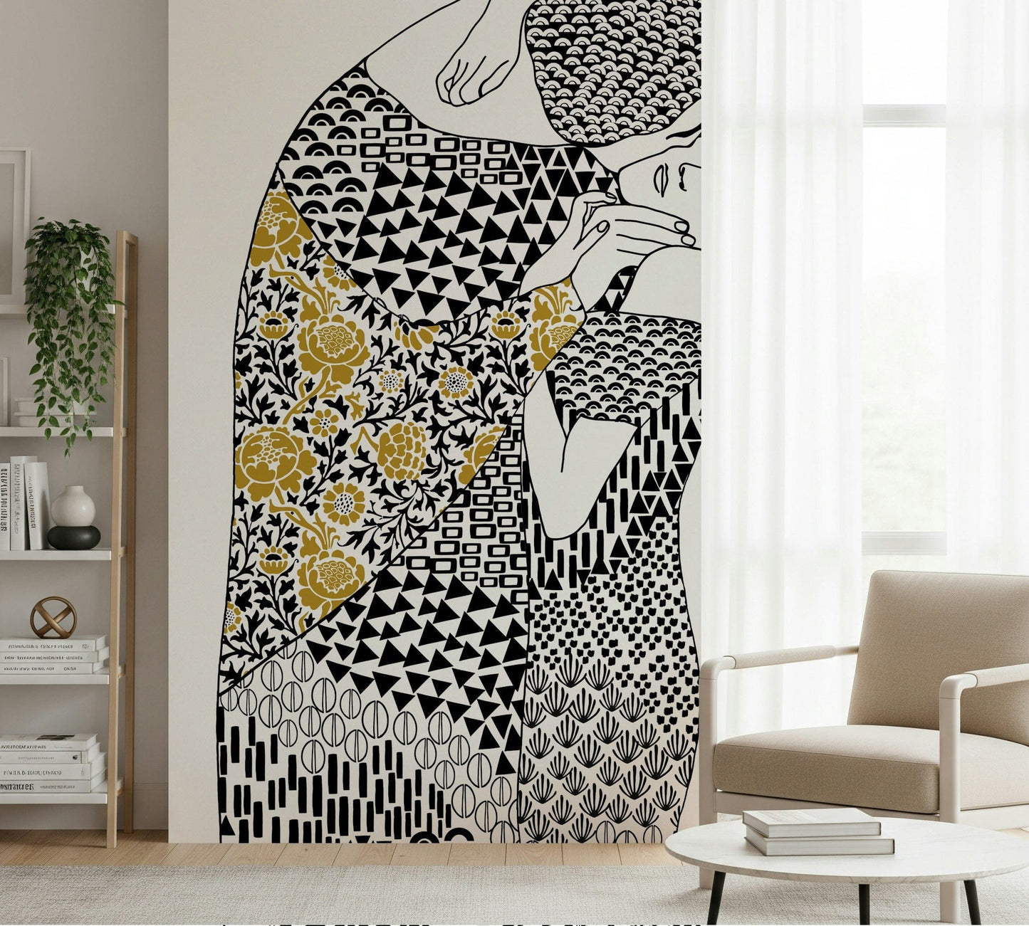 Earthy tones and gold wallpaper for a luxury bedroom suite., GD7838