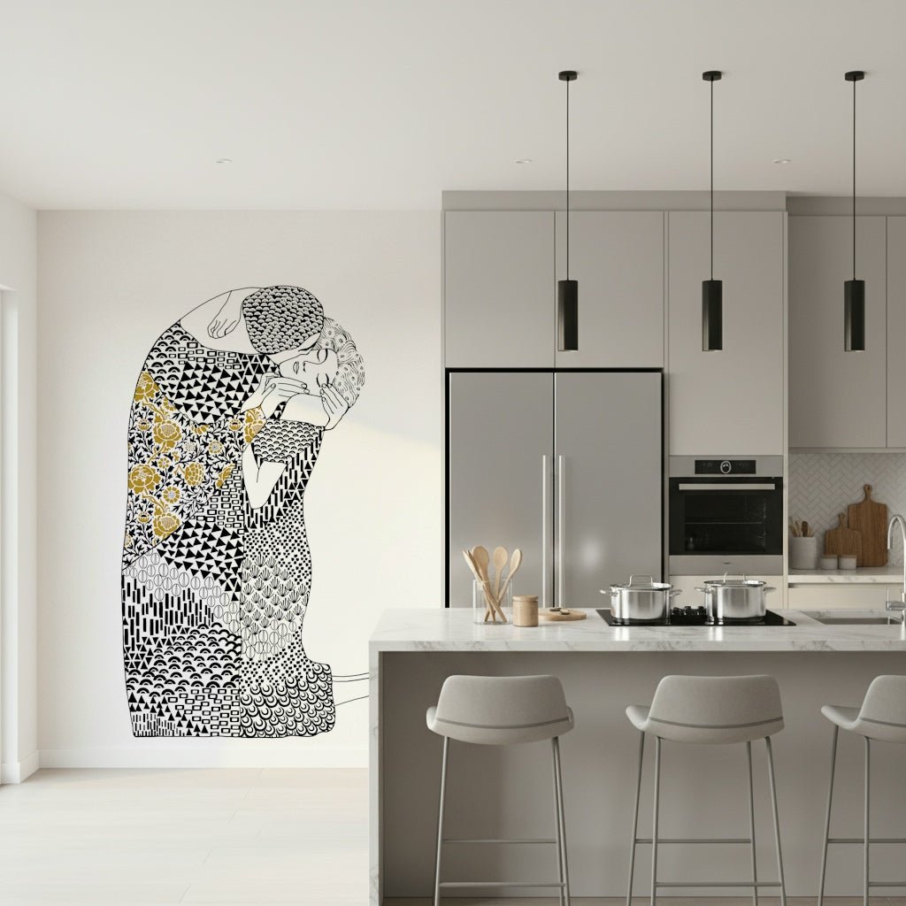 The Kiss wall mural as a focal point in a contemporary flat., GD7838