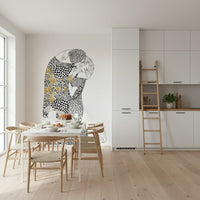 The Kiss wall mural featuring iconic gold patterns for a living room., GD7838