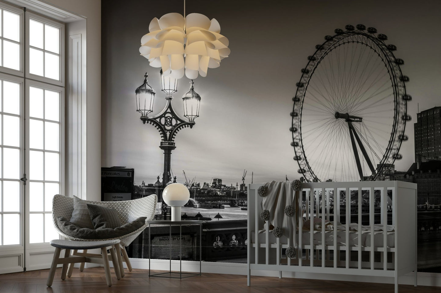 The image is taken at dusk or night.

