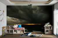 A peaceful color gradient mural on decorative wallpaper.

