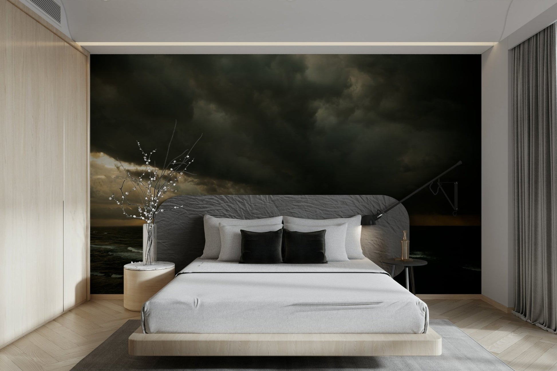 A contemplative light pattern wallpaper mural for a feature wall.

