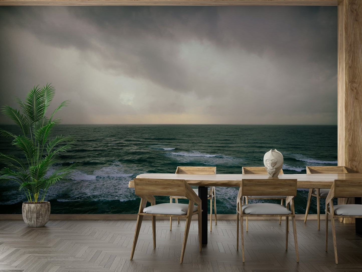 A calming light effect wallpaper mural that defines a space.

