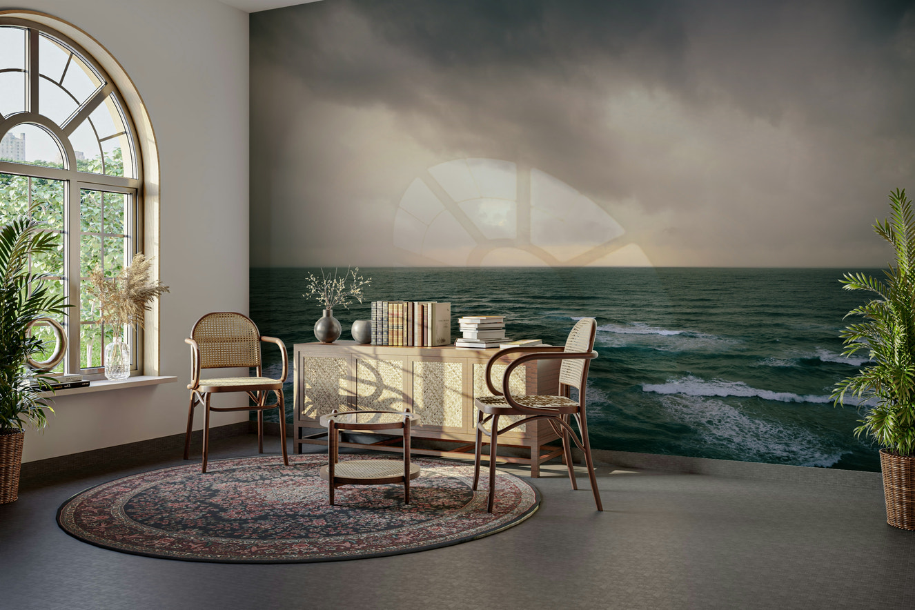 A beautiful, abstract light wallpaper mural with subtle color shifts.

