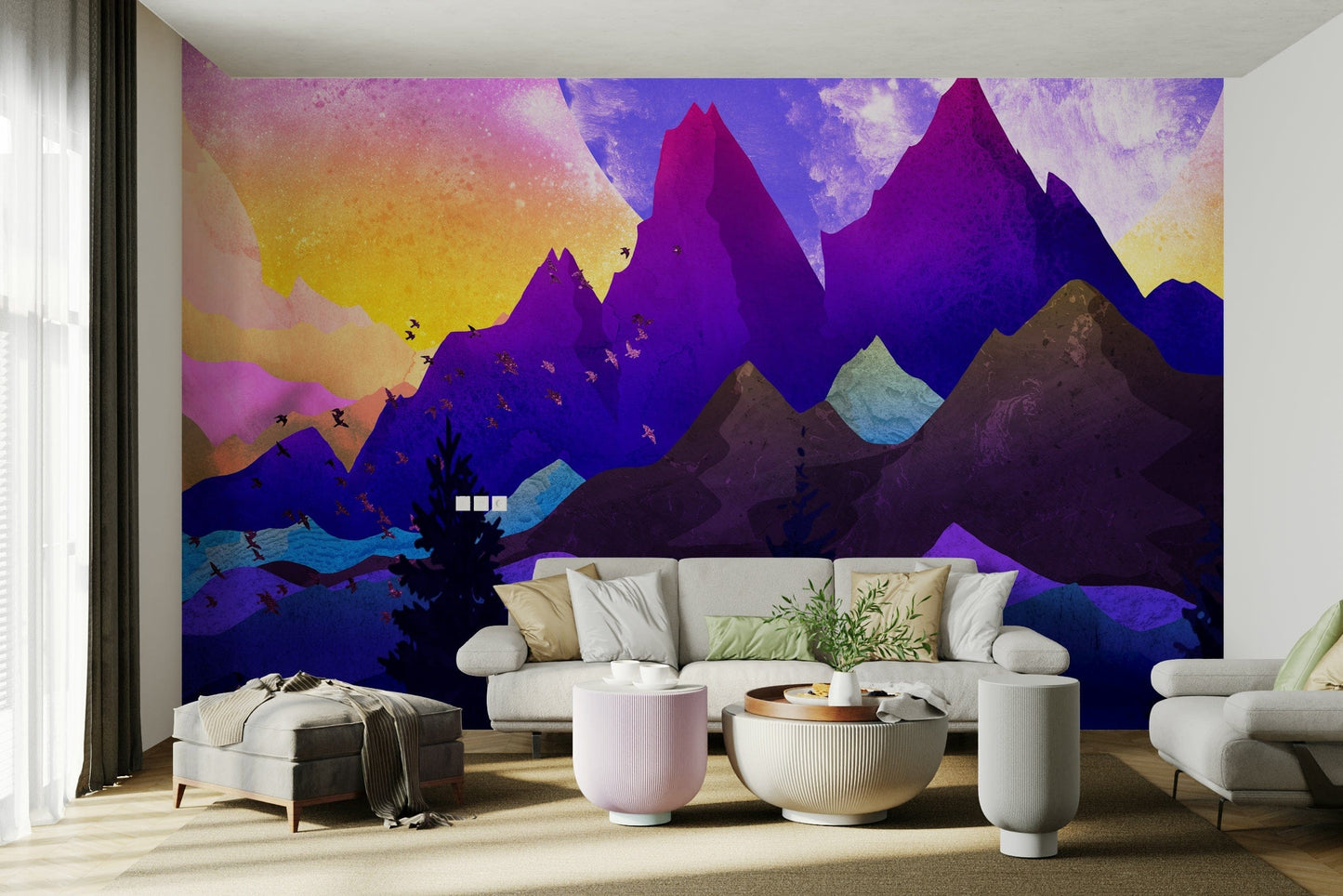 Vibrant mountain landscape wall wallpaper

