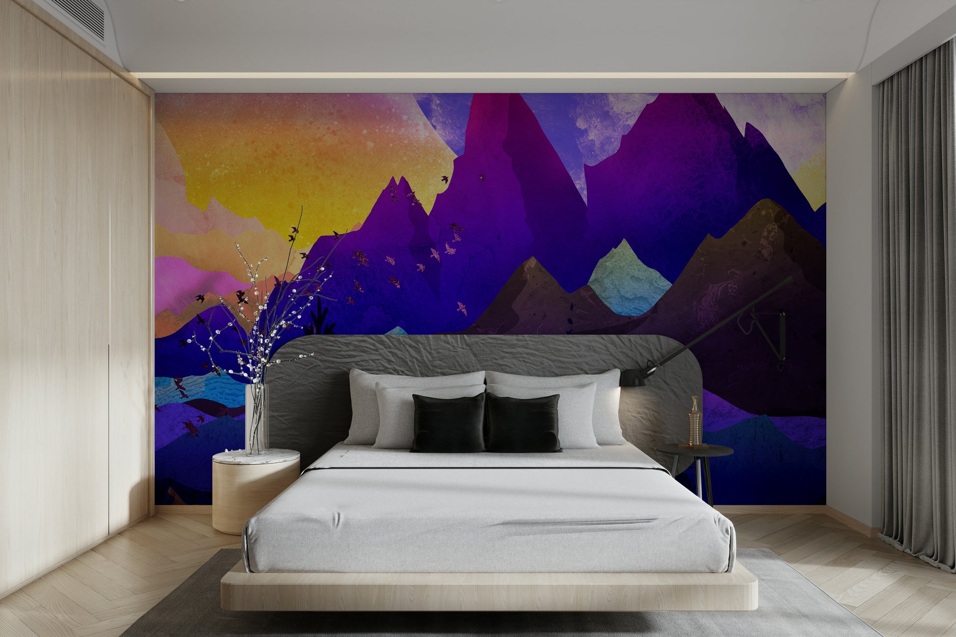 Magical mountains wallpaper in bright hues