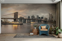 Majestic Brooklyn Bridge at sunset on wall mural

