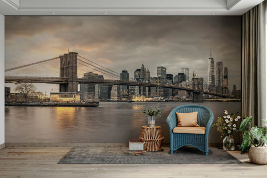 Majestic Brooklyn Bridge at sunset on wall mural

