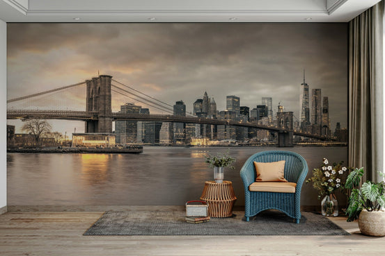 Majestic Brooklyn Bridge at sunset on wall mural, GD1888