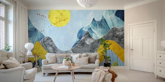 Marbled blue and yellow mountain mural GD102