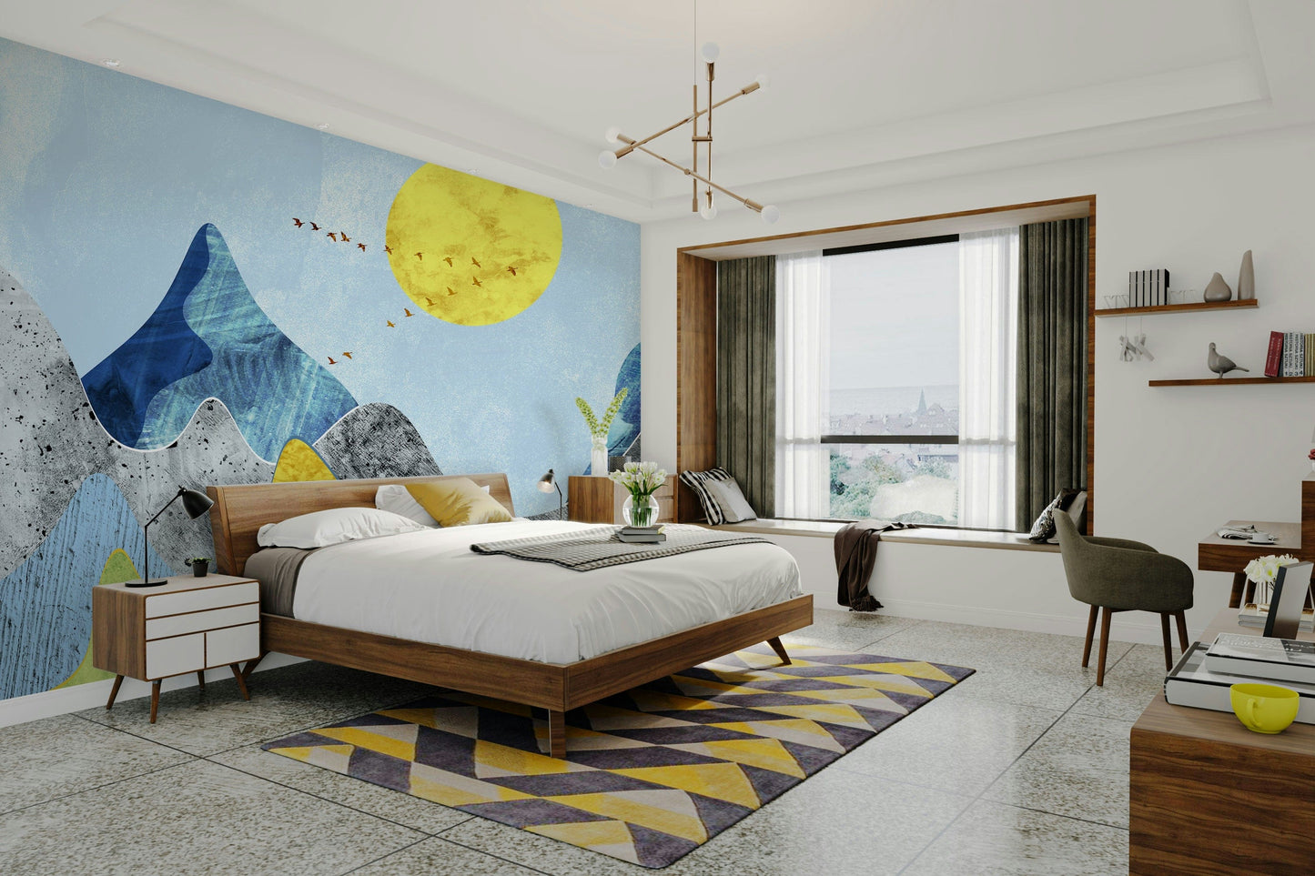 Wavy marbled mountain view mural