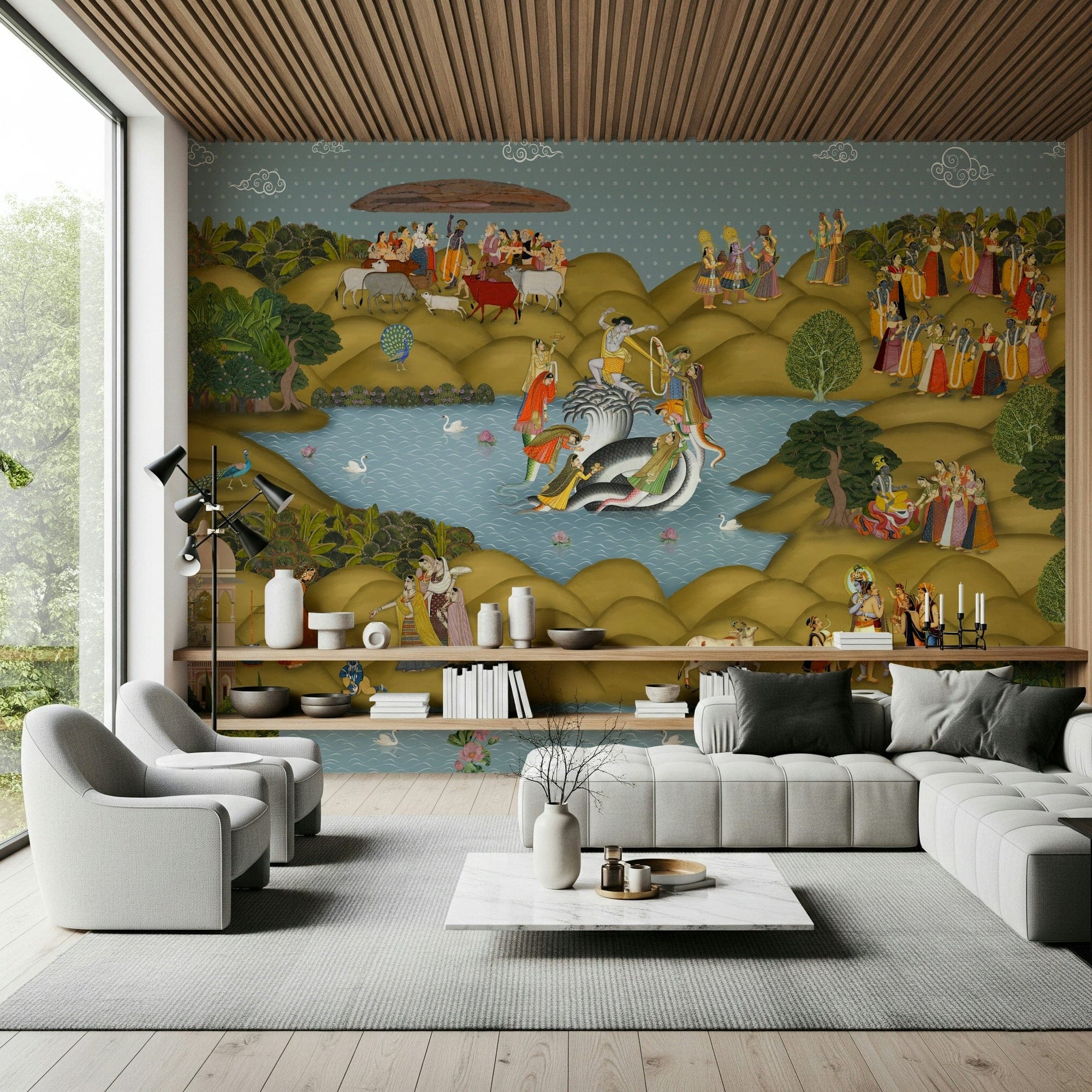 Decorative wall mural inspired by Indian miniature paintings and folklore, GD7551
